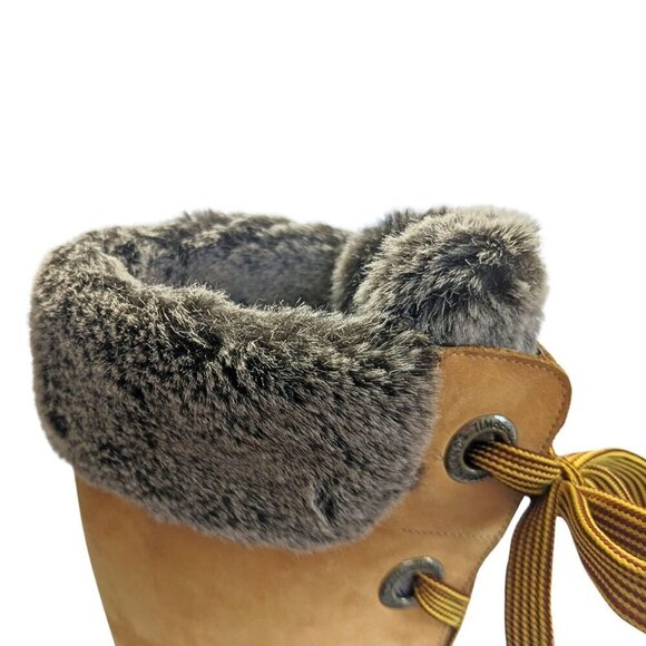 Vtg Y2K TIMBERLAND Mirney 91335 Wheat Faux Fur Wide Lace Knee High Boots Sz 8.5 - Picture 9 of 10